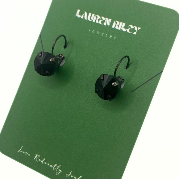 Handcrafted Black Swarovski Crystal Drop Earrings - Hematite Plated Nickel-Free - Picture 2 of 3